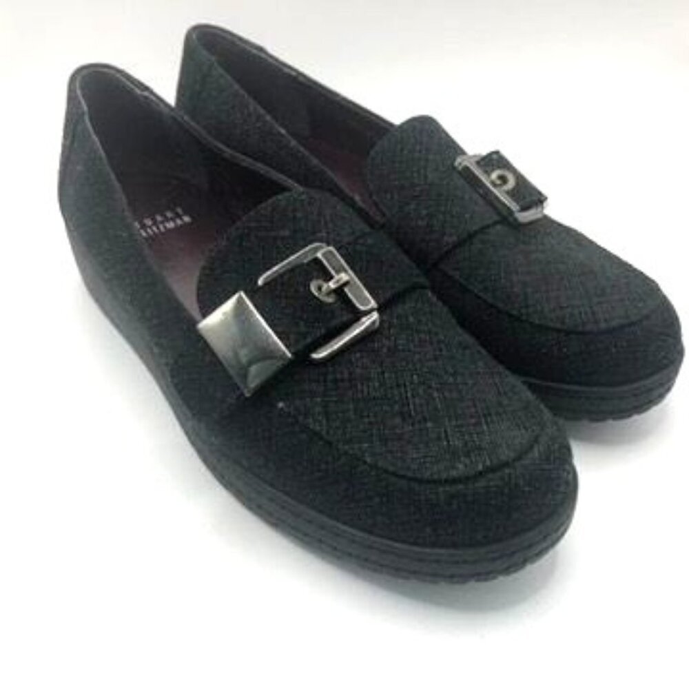 Stuart Weitzman Women's Black Buckle Loafers Size 6.5M Made In Spain Latex Sole
